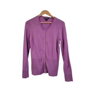 Eddie Bauer Purple Long Sleeve Lightweight Sweater Cardigan Medium M Button Down